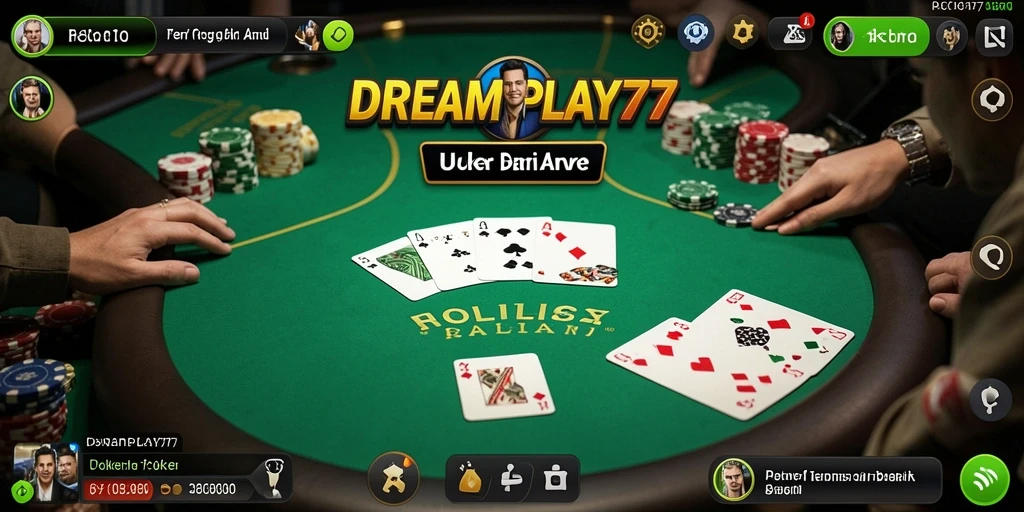 Screenshot DREAMPLAY77 menampilkan aksi seru permainan Poker yang mengasyikkan.